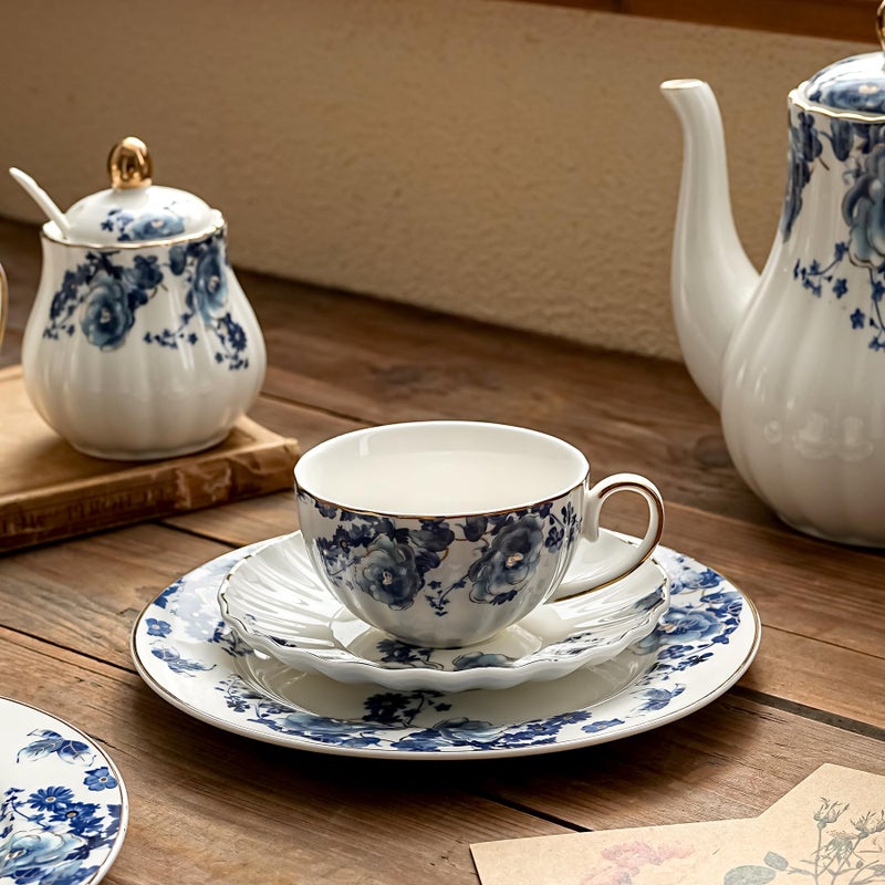 Agyiuns Porcelain Floral Plates, 8 inch, Set of 4,Small Plate, Small Appetizer Plates,Round dessert plate for breads, desserts, snacks, salads (Blue flowers) - Image 5
