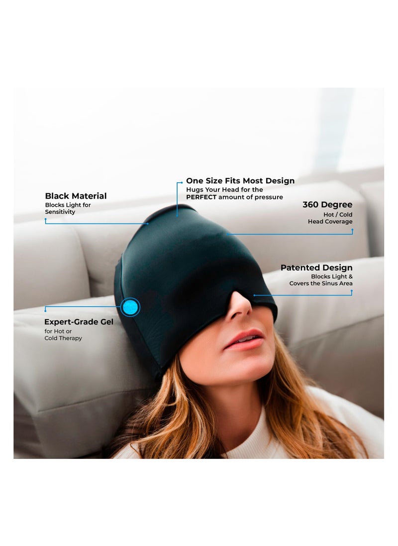 KHAJUL Migraine Relief Cap, Soothing Headache Hat Ice Pack Mask, Face Cold Compress Cooling Gel Head Wrap Products for Tension (Black)  - Image 3