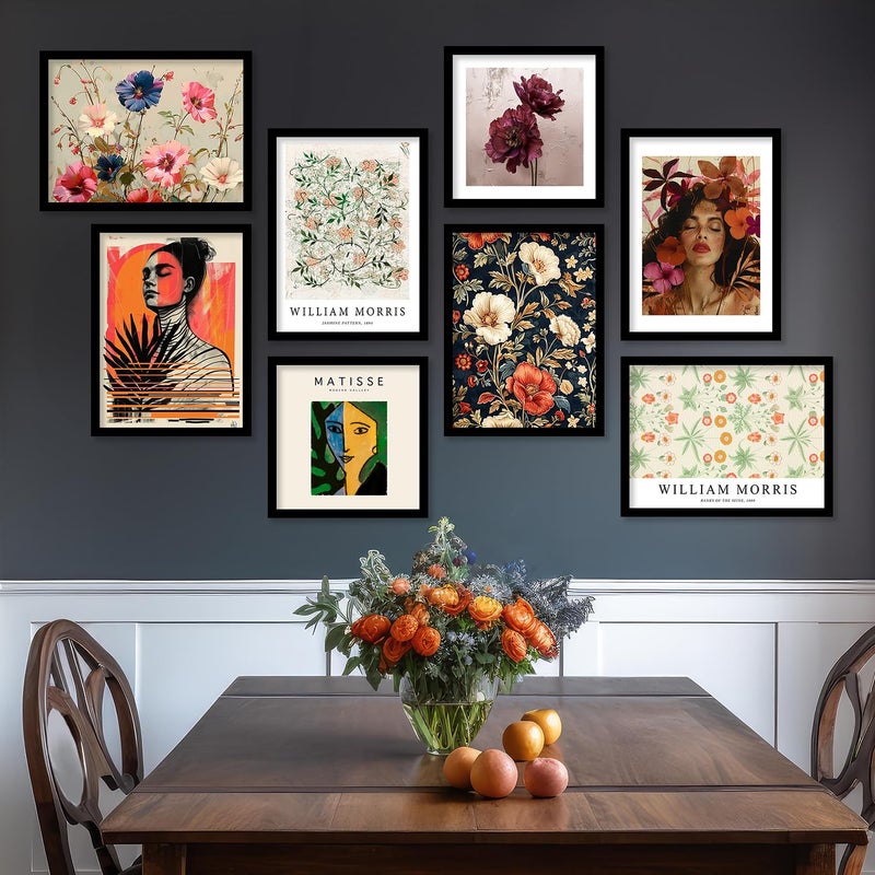HOTHOUSE Floral Paintings Modern Art Framed Wall Painting for Living Room Bedroom Wall PostersPaintings with Frame Painting for Living Room Bedroom Office Room Decor Nature Wall Art Painting for Wall Decoration Floral Wall Frames Set Of 8 Art 3 Small 10x13 or 10X10 inch Brown - Image 1