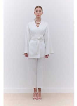 Manuka Satin Straight Leg Trousers Ecru  - Image 1