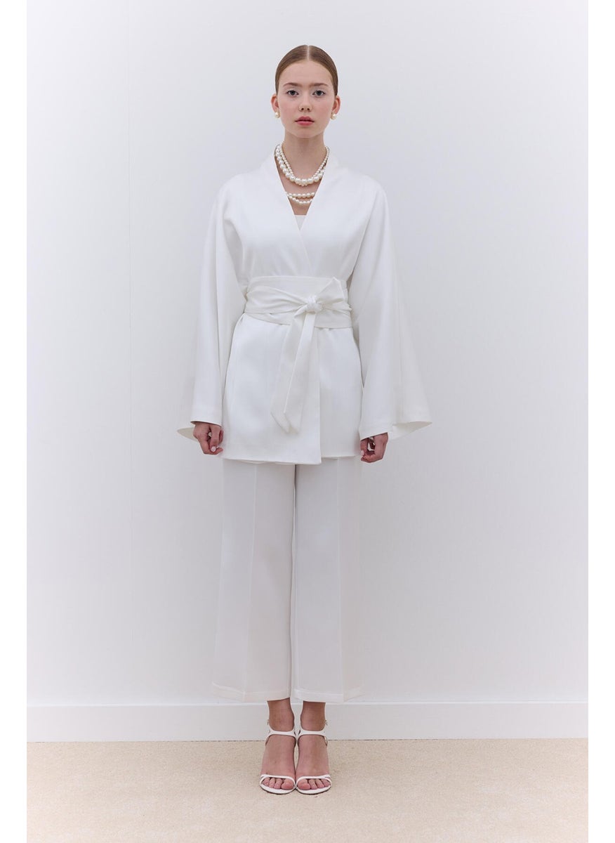 Manuka Satin Straight Leg Trousers Ecru  - Image 1