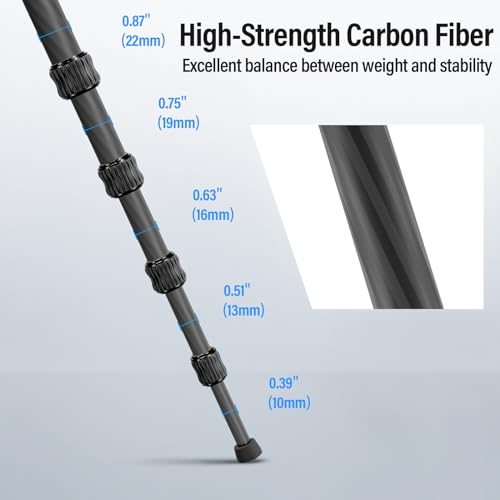 Sirui Compact Traveler 5C Tripod 54.3 inches Lightweight Carbon Fiber Travel Tripod for Camera with 360° Panorama Ball Head for Arca Swiss Quick Release Plate, Max Load 8.8lbs - Image 5