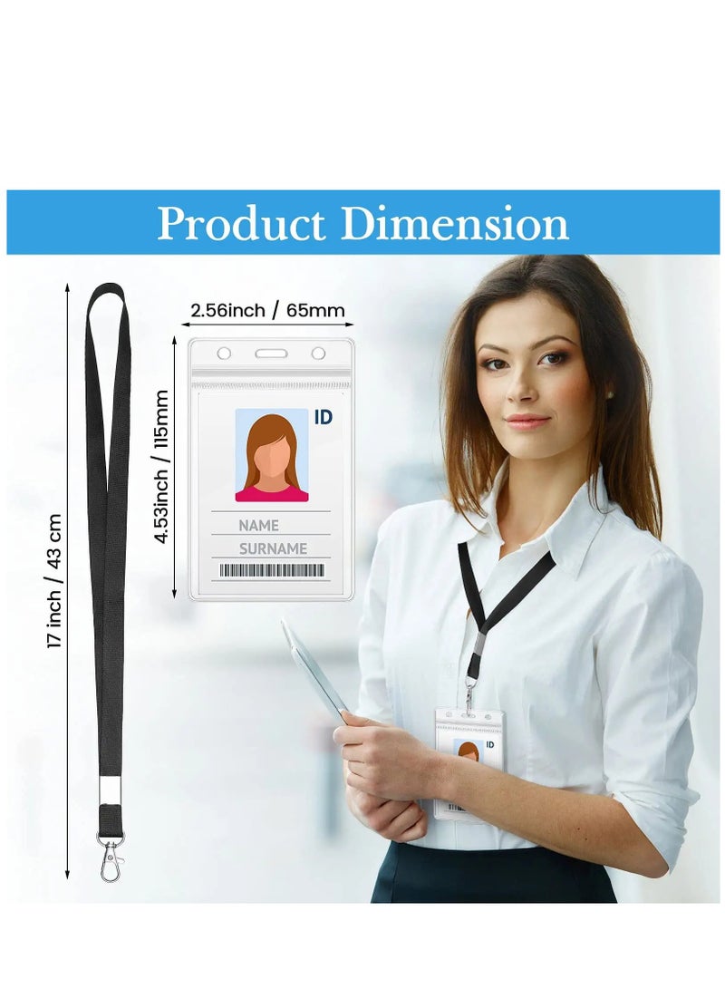SYOSI 20 Pieces Clear ID Badge Holder with Lanyard,  with Lanyard ID Card Holder Waterproof Clear Plastic Vertical Name Tags Badge Holders Transparent PVC Pouch for Office School Travel (65 x 115 mm)  - Image 2