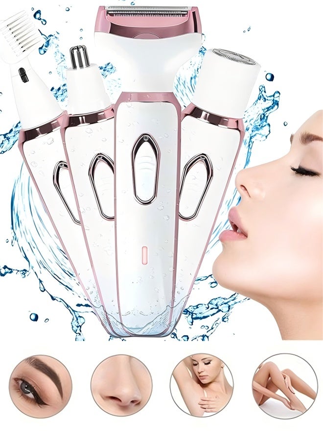Electric Razors Shaver,Painless 4 in1 Women Shaver Cordless Rechargeable Facial Eyebrow Razors & Nose Hair Trimmer Lips Body Bikini Trimmer, USB Rechargeable - Image 1