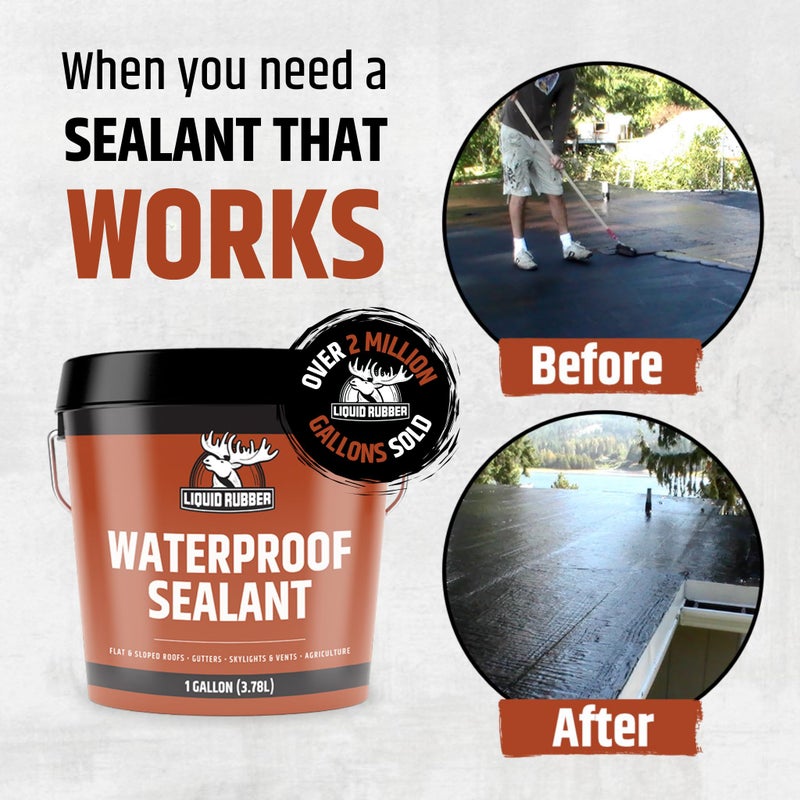 Liquid Rubber Waterproof Sealant â€“ DIY Leak Repair Coating for Flat, Metal & Low Slope Roofs, Foundations, Gutters & More â€“ Flexible Protective Membrane - Black - 1 Gallon - Image 2