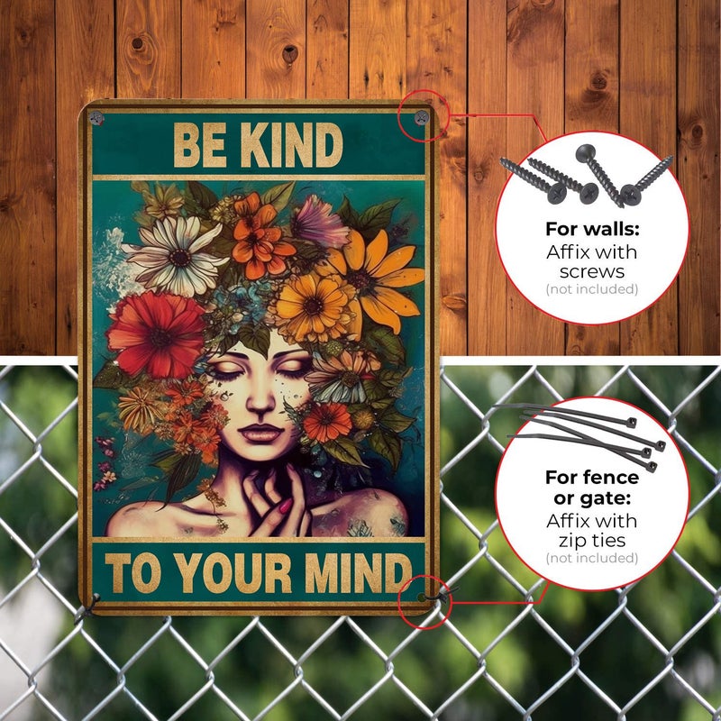 HYBLOM Vintage Room Decor  Boho Office Decor  Be Kind to Your Mind Wall Art Signs  Hippie Posters for House Aesthetic  Retro Metal Sign 12x8 Inches