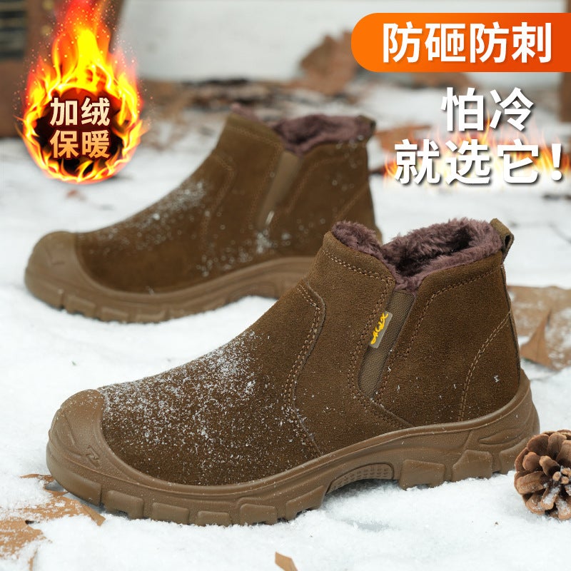 Winter Work Safety Shoes With Fleece Lining, Thickened For Warmth, Cold-Proof, Steel Toe Cap, Anti-Smash, Anti-Puncture, Cowhide Leather, Anti-Scald Sole, Lightweight Cotton Shoes - Image 5