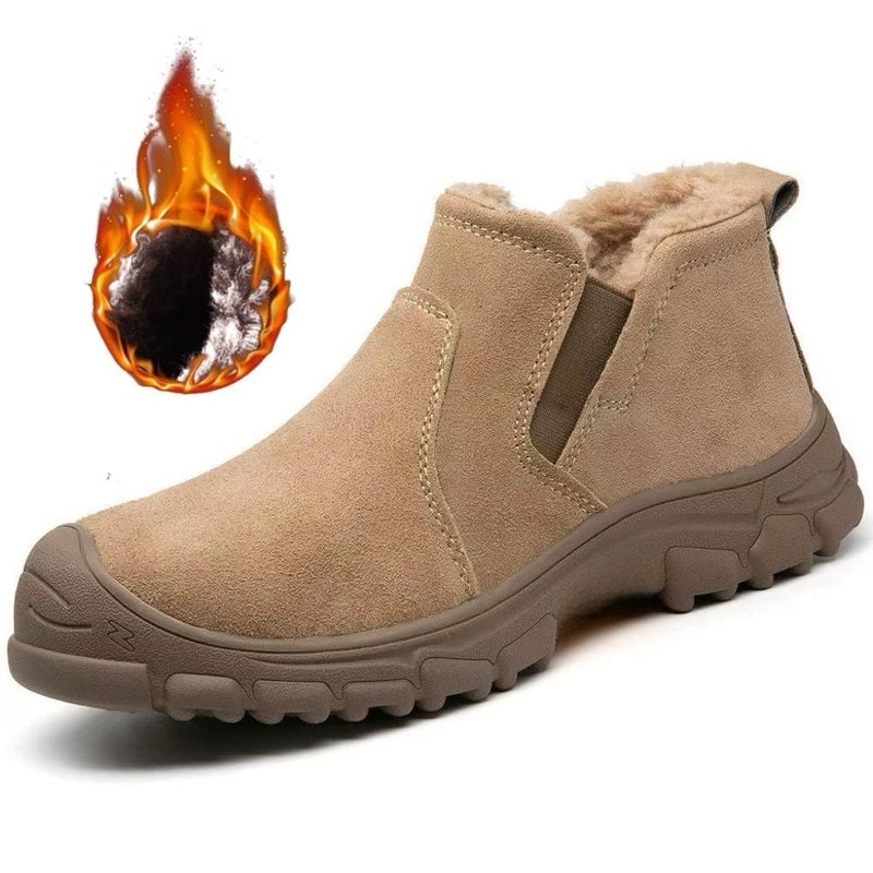 Winter Work Safety Shoes With Fleece Lining, Thickened For Warmth, Cold-Proof, Steel Toe Cap, Anti-Smash, Anti-Puncture, Cowhide Leather, Anti-Scald Sole, Lightweight Cotton Shoes - Image 4
