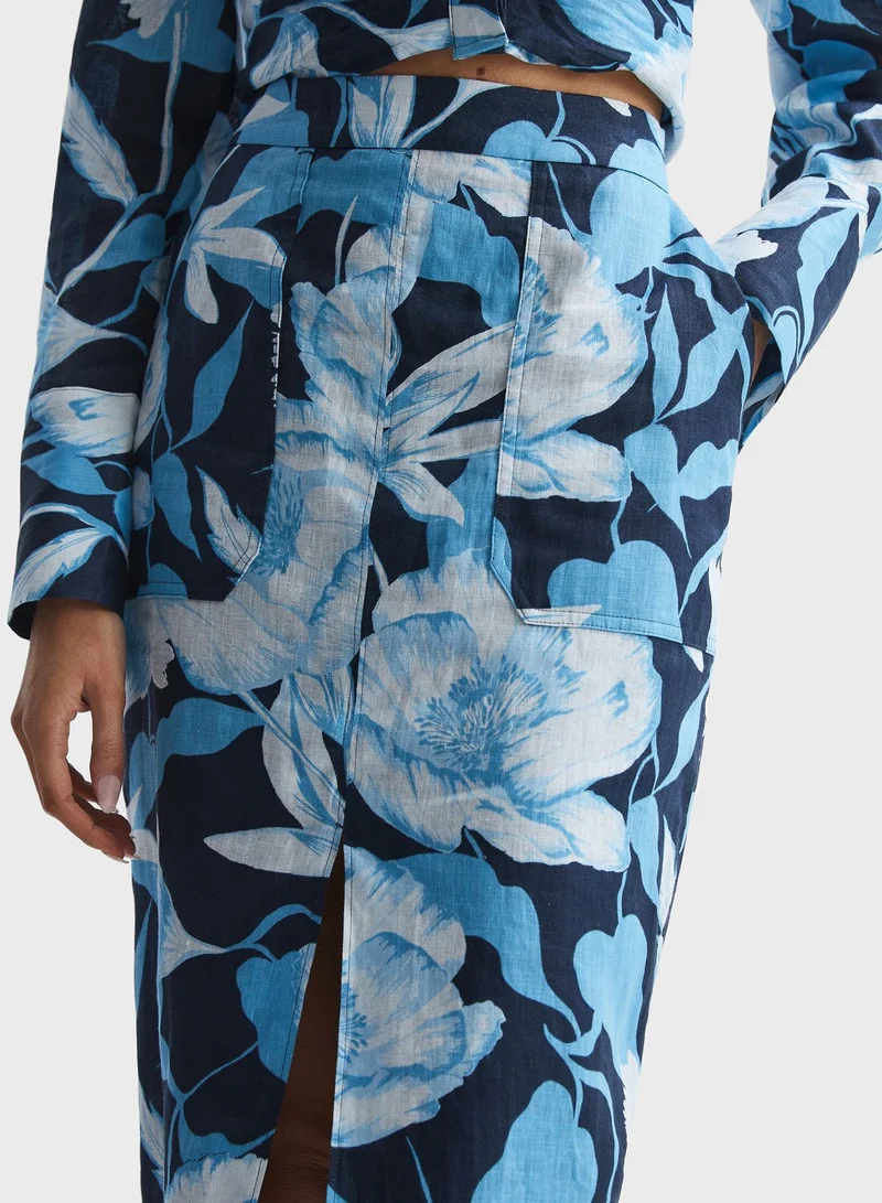 REISS High Waist Floral Printed Skirt