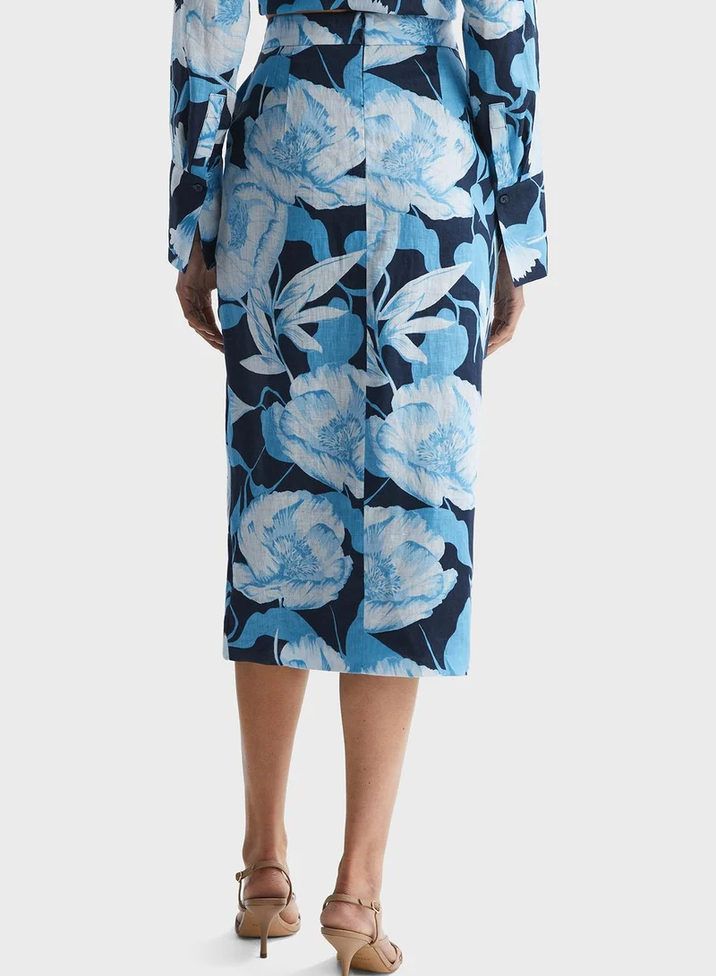REISS High Waist Floral Printed Skirt