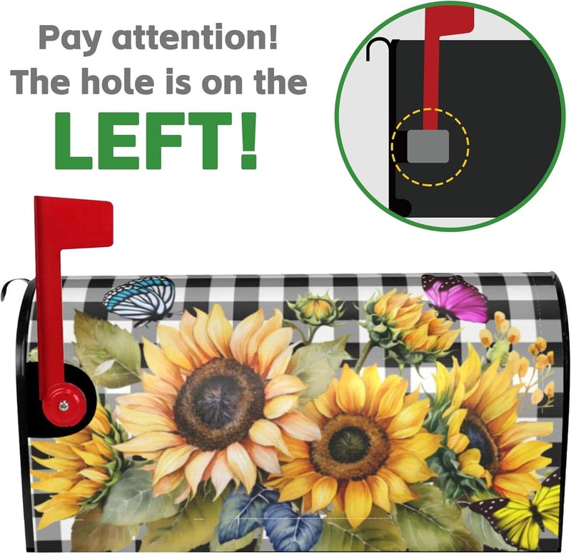 Identiy Mailbox Covers Magnetic Standard Size,Sunflowers Butterfly on Black White Buffalo Check Plaid Spring Summer Mailbox Covers Magnetic for Holiday Outside Yard Decor 18"x21" - Image 5