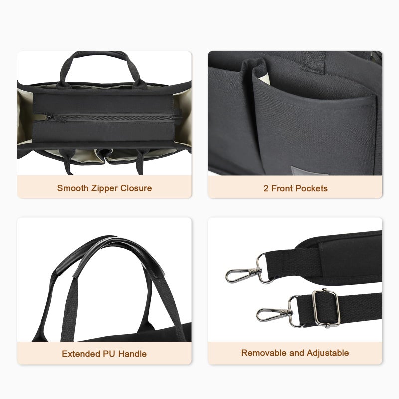 Gosect Canvas Tote Bag for Women With Pockets,X-Large Work Tote Bags Womens, Laptop Crossbody Purses Everything Everyday Bag Handbags lunch bag for Travel Work (Black) - Image 4