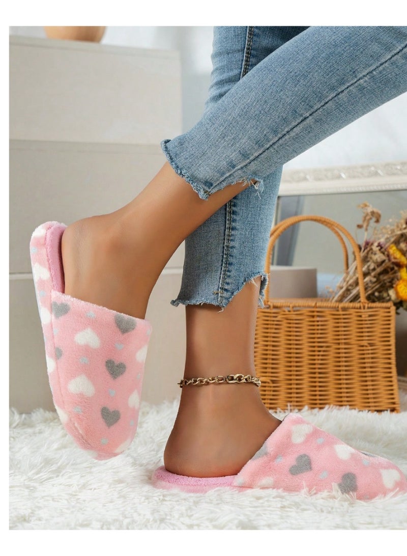 SHEIN Heart Shaped Women's Slippers, Warm Plush Lining, Non-Slip Thick Sole, Indoor Home Couple Warm Slippers For Autumn/Winter - Image 5