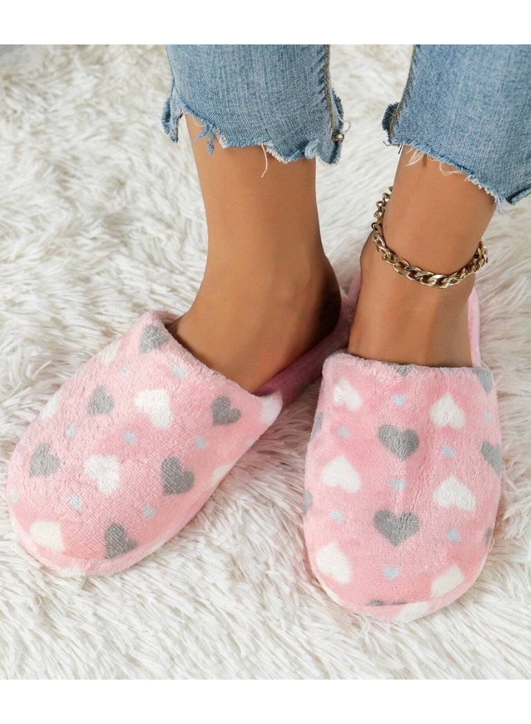 SHEIN Heart Shaped Women's Slippers, Warm Plush Lining, Non-Slip Thick Sole, Indoor Home Couple Warm Slippers For Autumn/Winter - Image 4