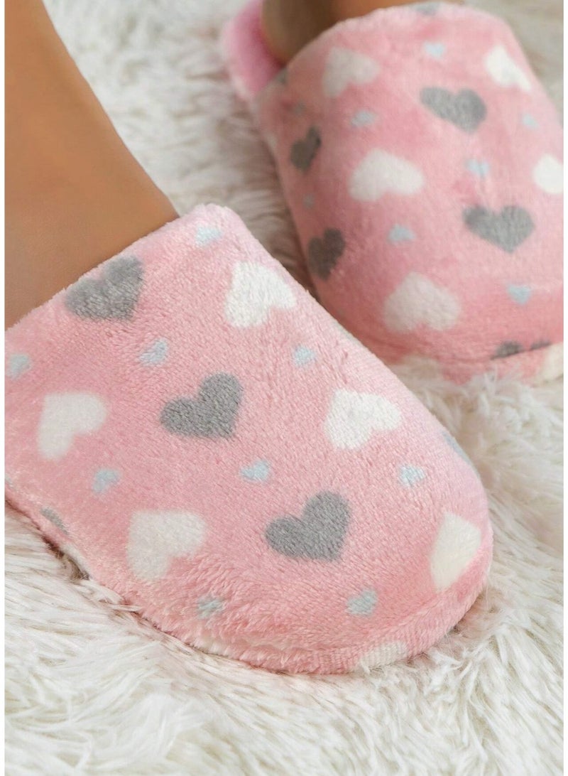SHEIN Heart Shaped Women's Slippers, Warm Plush Lining, Non-Slip Thick Sole, Indoor Home Couple Warm Slippers For Autumn/Winter - Image 1
