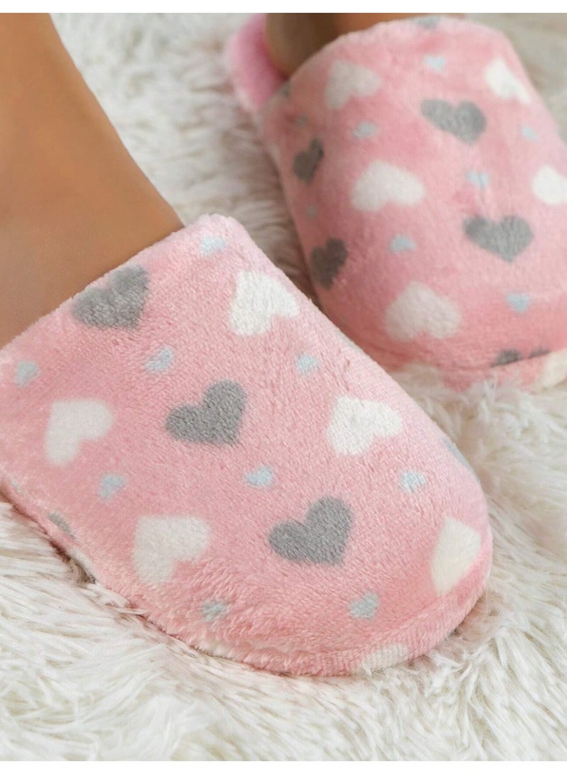 SHEIN Heart Shaped Women's Slippers, Warm Plush Lining, Non-Slip Thick Sole, Indoor Home Couple Warm Slippers For Autumn/Winter - Image 3