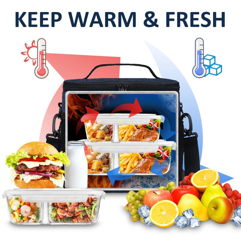 Gloppie Lunch Box for Men Women Insulated Lunch Bag Reusable Lunch Cooler Bag, Blue - Image 3
