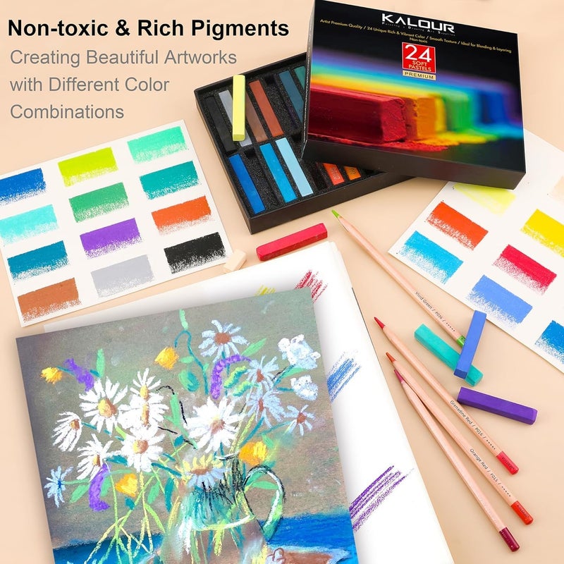 KALOUR Artists Soft Pastels Set of 24 | Ideal for Layering, Blending, Scumbling, Vivid Colours, Intense Shades, Highly Pigmented, Fade Resistant Colors for Drawing,Shading,Pastel Gift for Artist,Kids - Image 2