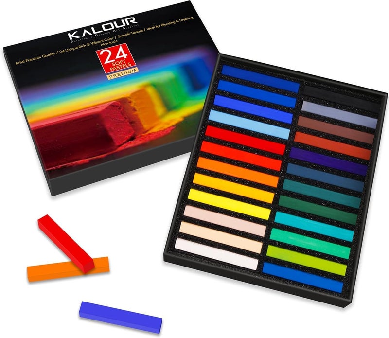 KALOUR Artists Soft Pastels Set of 24 | Ideal for Layering, Blending, Scumbling, Vivid Colours, Intense Shades, Highly Pigmented, Fade Resistant Colors for Drawing,Shading,Pastel Gift for Artist,Kids - Image 1
