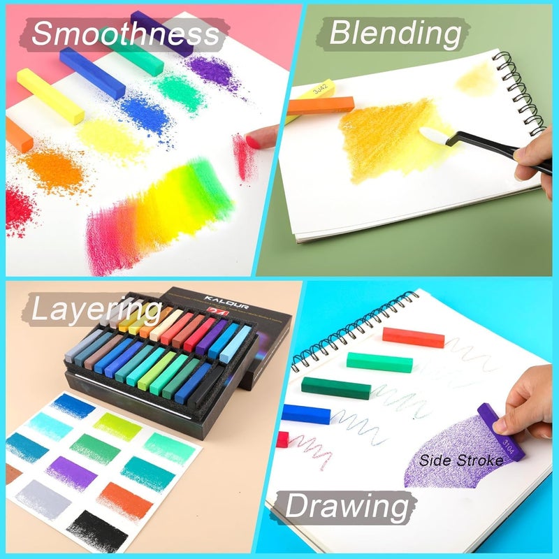 KALOUR Artists Soft Pastels Set of 24 | Ideal for Layering, Blending, Scumbling, Vivid Colours, Intense Shades, Highly Pigmented, Fade Resistant Colors for Drawing,Shading,Pastel Gift for Artist,Kids - Image 4