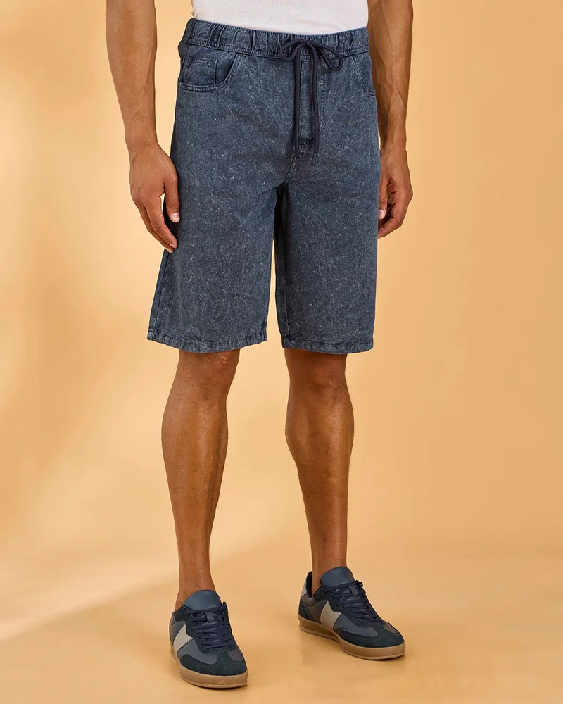Redtag Men Navy Plain Pull-On Shorts