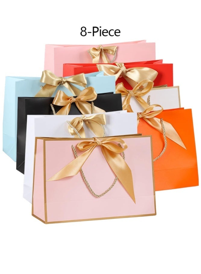 8Pcs Gift Bags, 28 x 20 x 10 cm Favor Bags, with Handles and Bow Ribbon, Waterproof Colorful Paper Gift Bags, for Baby Shower, Birthday, Wedding, Party, Festival, Holiday (8-Piece) - Image 1