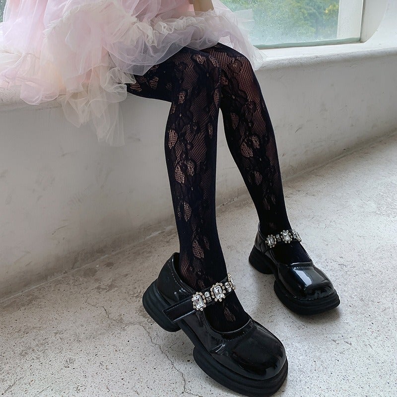 Summer Girls' Pantyhose Thin Cut Out Mesh Leggings White Lolita Style Baby Style Lace Pantyhose - Image 1