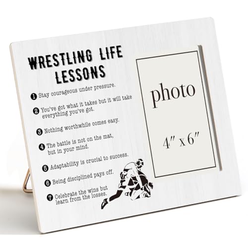 CIANMGD Wrestling Life Lessons Picture Frame, Wrestling Gifts for Boys, Coach Gifts, Stay Courageous Under Pressure Quote Wood Photo Frame, 4 x 6 Inch Photo - Image 1