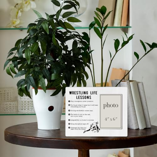 CIANMGD Wrestling Life Lessons Picture Frame, Wrestling Gifts for Boys, Coach Gifts, Stay Courageous Under Pressure Quote Wood Photo Frame, 4 x 6 Inch Photo - Image 5