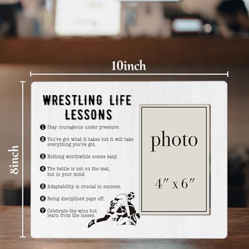 CIANMGD Wrestling Life Lessons Picture Frame, Wrestling Gifts for Boys, Coach Gifts, Stay Courageous Under Pressure Quote Wood Photo Frame, 4 x 6 Inch Photo - Image 2