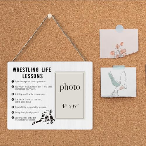 CIANMGD Wrestling Life Lessons Picture Frame, Wrestling Gifts for Boys, Coach Gifts, Stay Courageous Under Pressure Quote Wood Photo Frame, 4 x 6 Inch Photo - Image 4