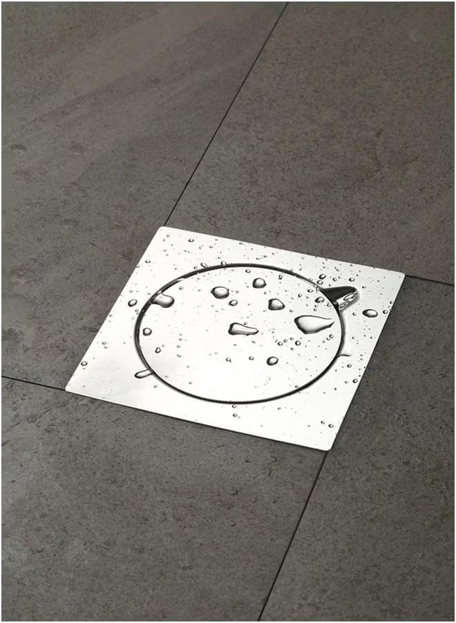 HOMESTAR مصرف أرضي من الفولاذ المقاوم للصدأ - 15x15 سم إدخال بلاط مسطح مع مصفاة مضادة للانسداد، غطاء آمن، وسطح صحي مثالي للحمامات، المطابخ، الدش، الفناء الخلفي، المساحات الخارجية - Image 5