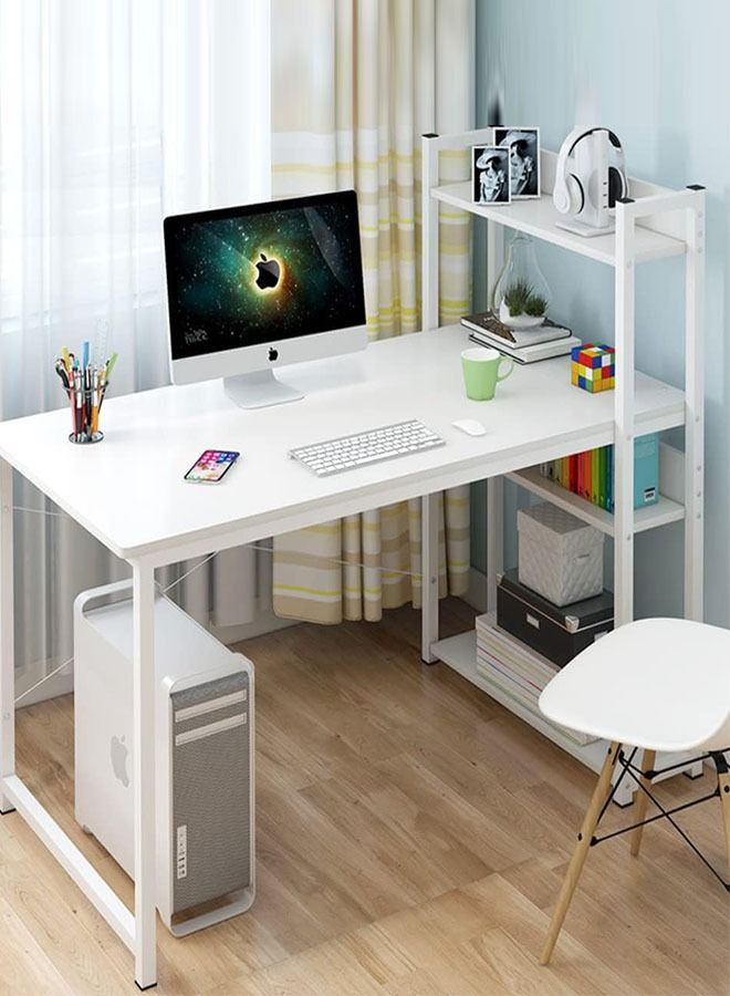 مكتب كمبيوتر مع أرفف تخزين، مكتب مكتب منزلي مع رف للكتب، مكتب زاوية لطاولة الكتابة للدراسة مقاس 120 سم، مكتب كمبيوتر محمول مع أرجل قوية للغاية - Image 1