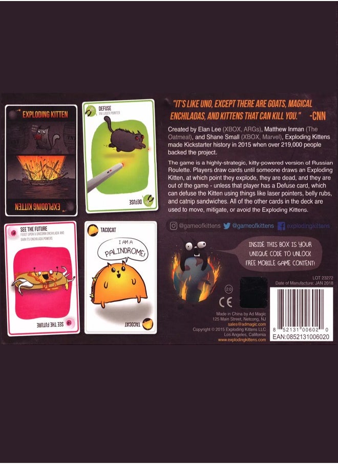 Exploding Kittens - Exploding Kittens Original Edition - Hilarious Card Game for Family - Party Game for Ages 7 and Up - 56 Cards - 2-5 Players - 15 Minutes of Play - Image 1