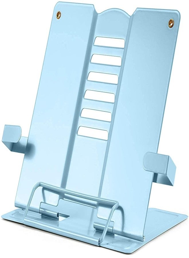 HYDERON Blue Metal Book Stand – Adjustable, Foldable Desktop Holder and Organizer for Cookbooks, Textbooks, Music Sheets, and Reading (Portable, Lightweight Design) - Image 1