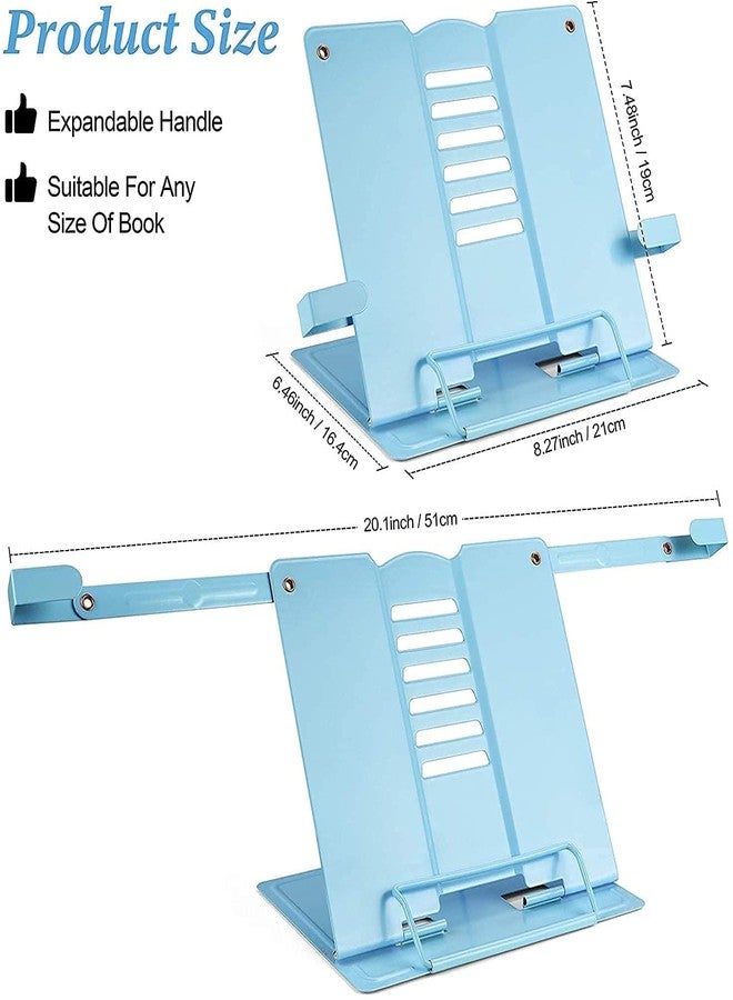 HYDERON Blue Metal Book Stand – Adjustable, Foldable Desktop Holder and Organizer for Cookbooks, Textbooks, Music Sheets, and Reading (Portable, Lightweight Design) - Image 2