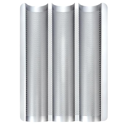 Hesanzol Baguette Pans for Baking 15" x 11", 3 Loaf Carbon Steel French Bread Pan Nonstick Perforated Baguette Baking Tray Silver - Image 1