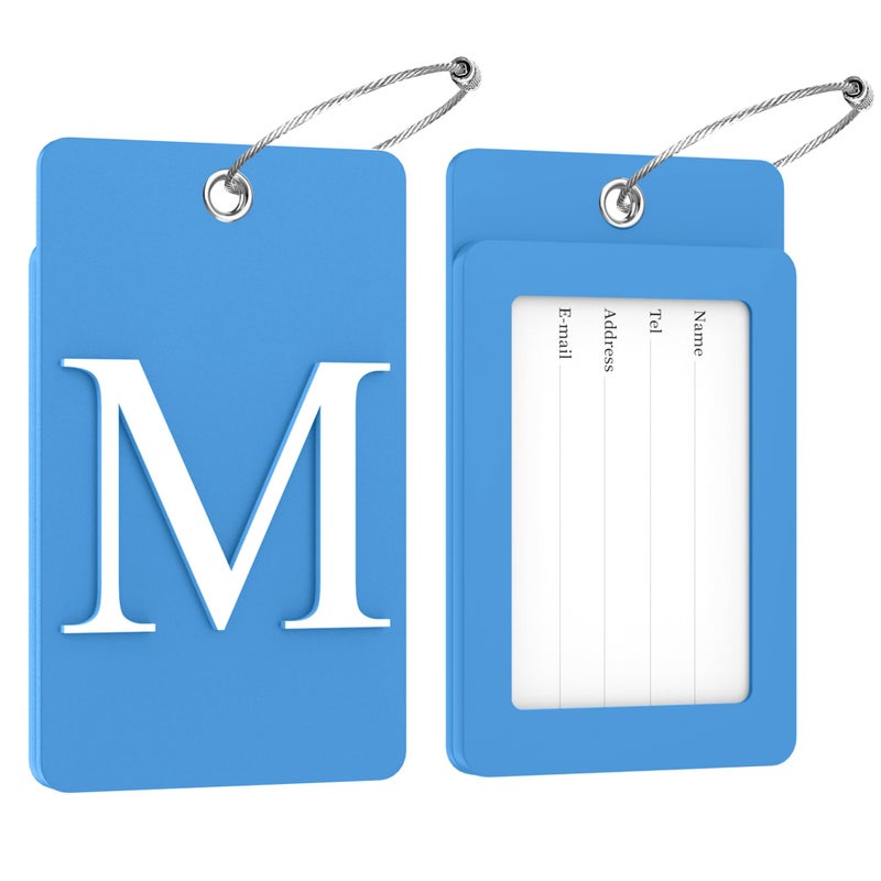 Gostwo 2 Pack Luggage Tags for Suitcases, 26 Initial Letter Travel Luggage Baggage Identification Labels ID Tag Fully Bendable Tags with Stainless Steel Loop (Blue) (Letter M) - Image 2