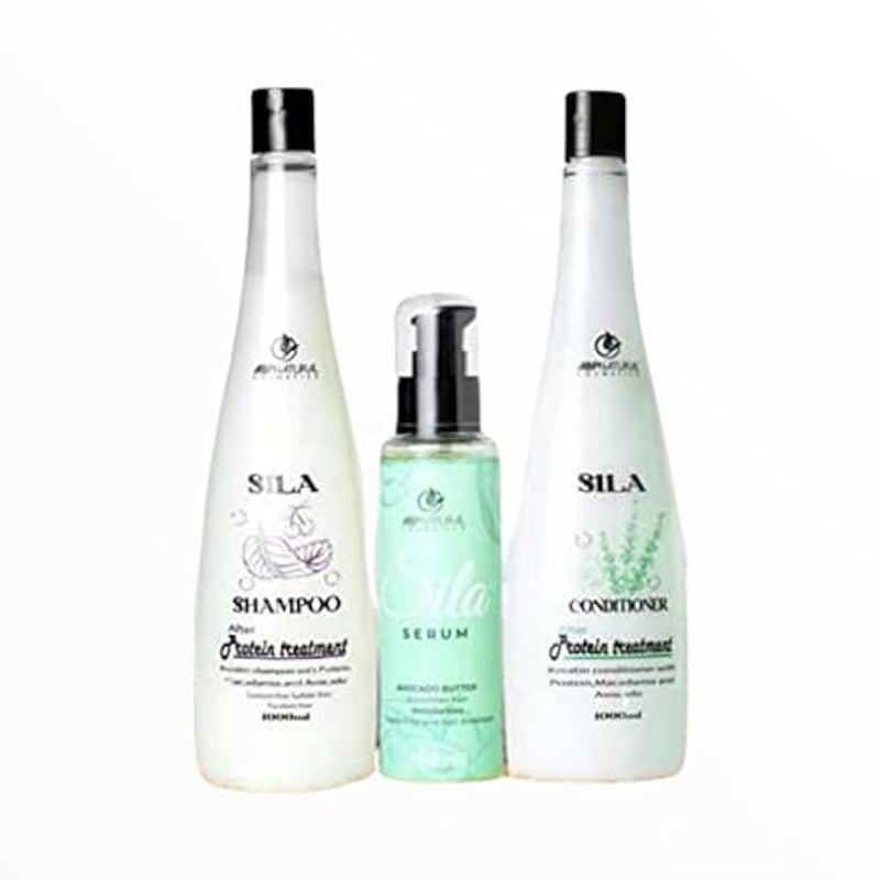 Sila Brazilian Shampoo Conditioner and Bath Cream Liter and Avocado and Macadamia Extracts Serum for Protein Treated Hair - Image 2