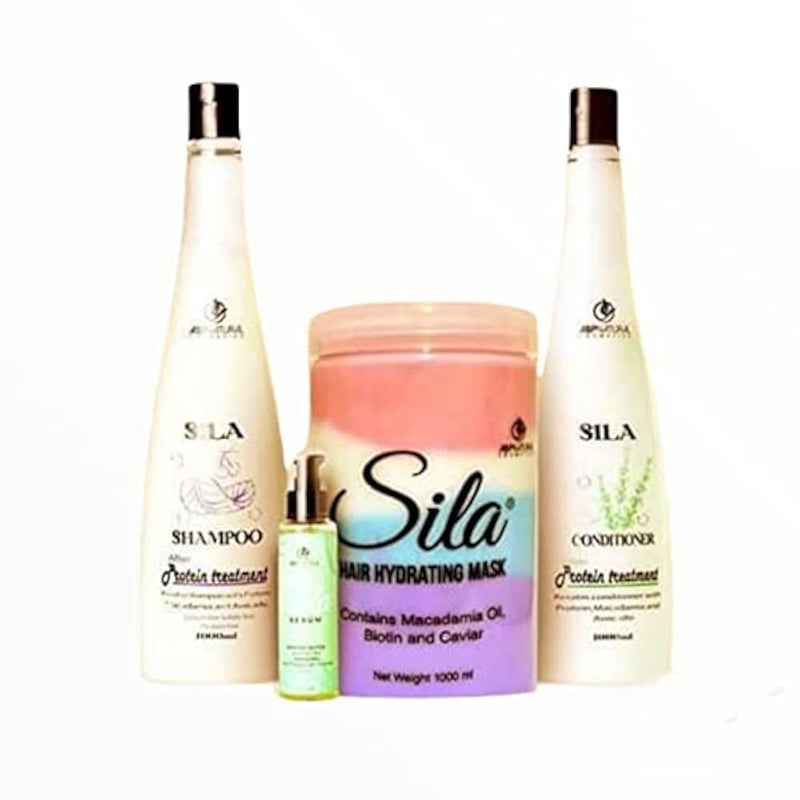 Sila Brazilian Shampoo Conditioner and Bath Cream Liter and Avocado and Macadamia Extracts Serum for Protein Treated Hair - Image 1