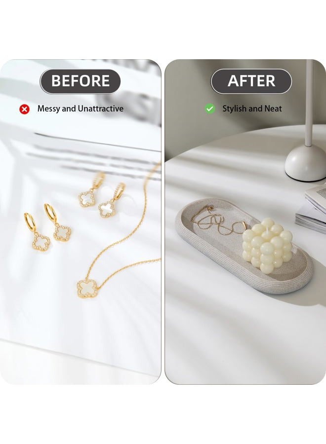 Haocoott Jewelry Tray Bathtub, Resin Stone Look Decorative Perfume Tray, Bathroom Marble Vanity Organizer Plate Holder for Ring Soap Towel Small Things on Kitchen Sink Countertop (Beige, Medium) - Image 3
