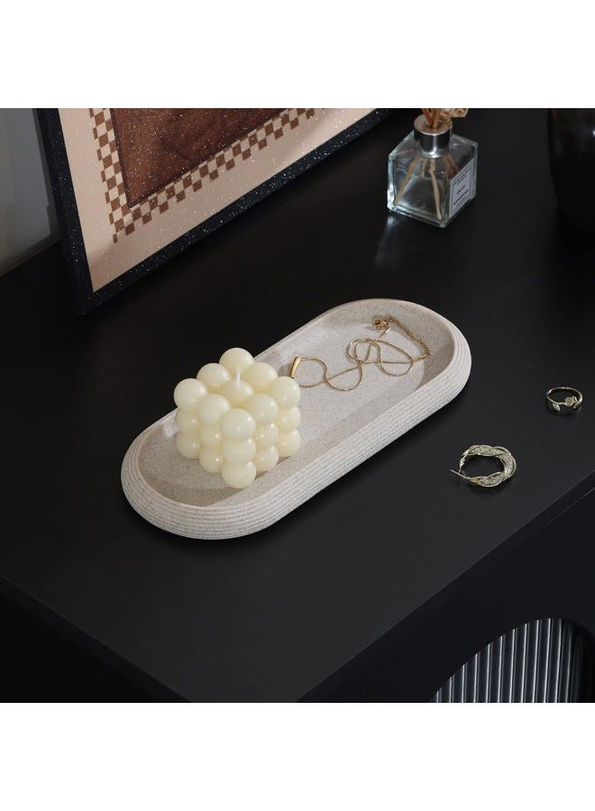 Haocoott Jewelry Tray Bathtub, Resin Stone Look Decorative Perfume Tray, Bathroom Marble Vanity Organizer Plate Holder for Ring Soap Towel Small Things on Kitchen Sink Countertop (Beige, Medium) - Image 4
