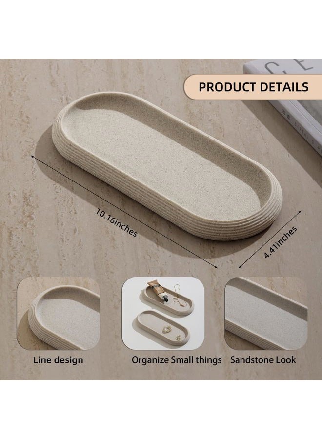 Haocoott Jewelry Tray Bathtub, Resin Stone Look Decorative Perfume Tray, Bathroom Marble Vanity Organizer Plate Holder for Ring Soap Towel Small Things on Kitchen Sink Countertop (Beige, Medium) - Image 2
