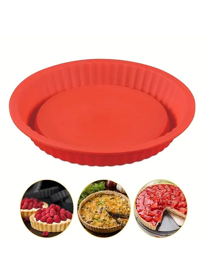 1pc Red Round Silicone Pizza Baking Tray High Temp Non Deformable Easy Release For Cakes Pastries Holiday Kitchen Baking Essentials - Image 1