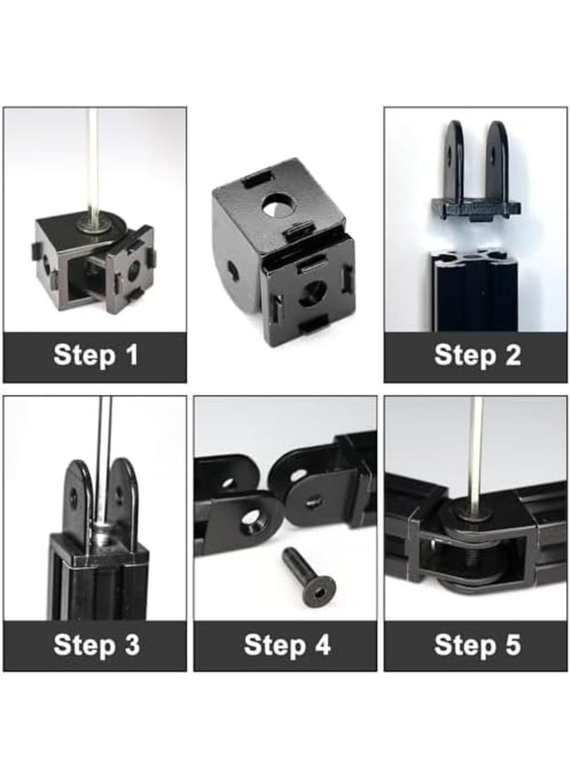 Black Living Hinge, Zinc Alloy Flexible Pivot Joint Connector for Aluminum Extrusion Profile 2020 Series Slot 6mm (4 Pieces) - Image 2