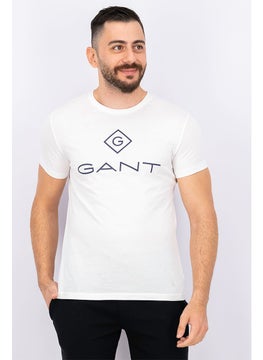 GANT Men Crew Neck Short Sleeves Brand Logo Print T-shirt, White  - Image 1