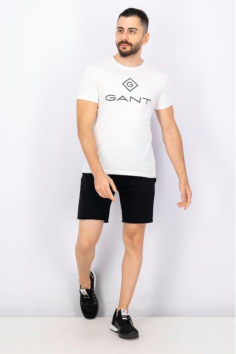 GANT Men Crew Neck Short Sleeves Brand Logo Print T-shirt, White - Image 3
