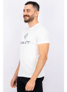 GANT Men Crew Neck Short Sleeves Brand Logo Print T-shirt, White  - Image 4