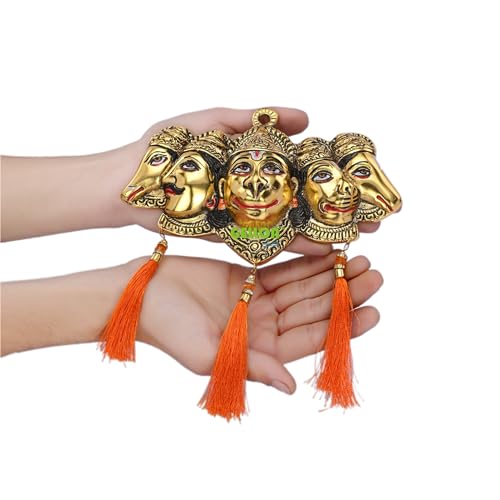 Gellon Panchmukhi Hanuman Ji Murti for Door Entrance Statue Wall Hanging Showpiece with Silk Latakan in Gold Finish (Gold), 20 cm , 20 cm - Image 4