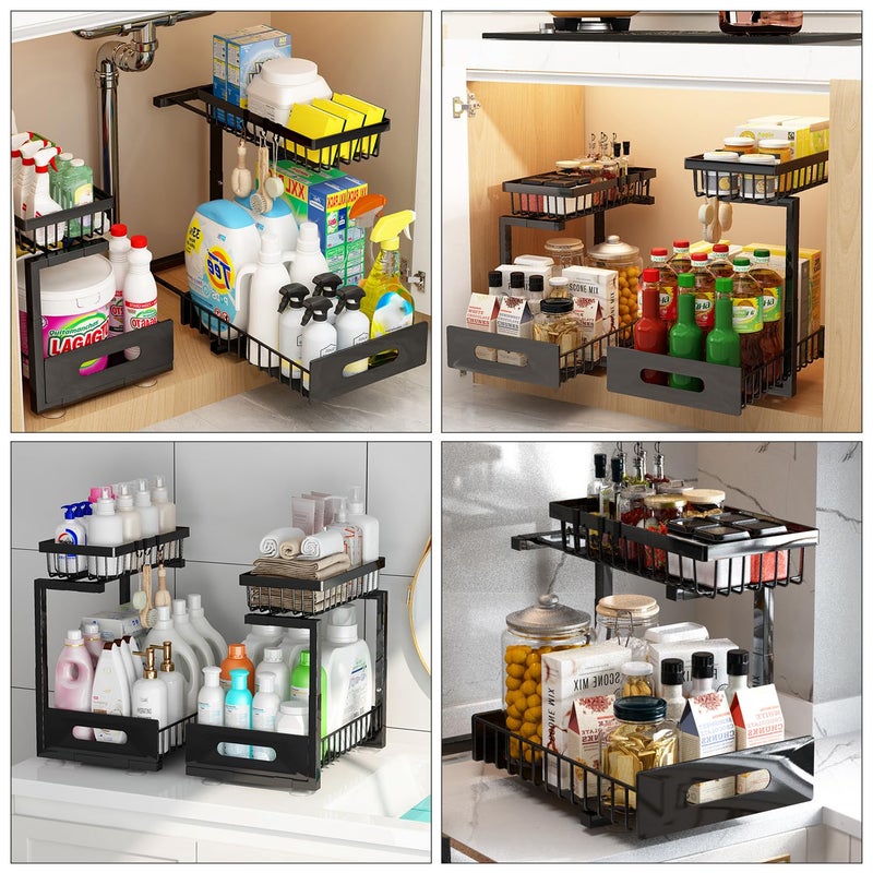 Adoymiro Under Sink Organizer, Adjustable Shelves, 2 Pack Pull Out Cabinet Organizer Slide Out Sink Shelf Cabinet Storage Shelves, Under Sink Storage for Kitchen Bathroom Cabinet - Image 3